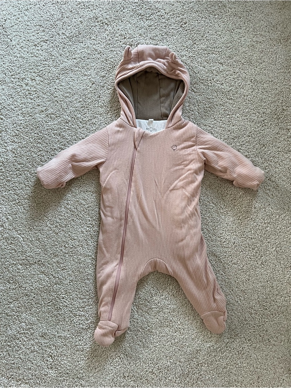 MORI Soft Ribbed Pramsuit in Pink (3M-6M)